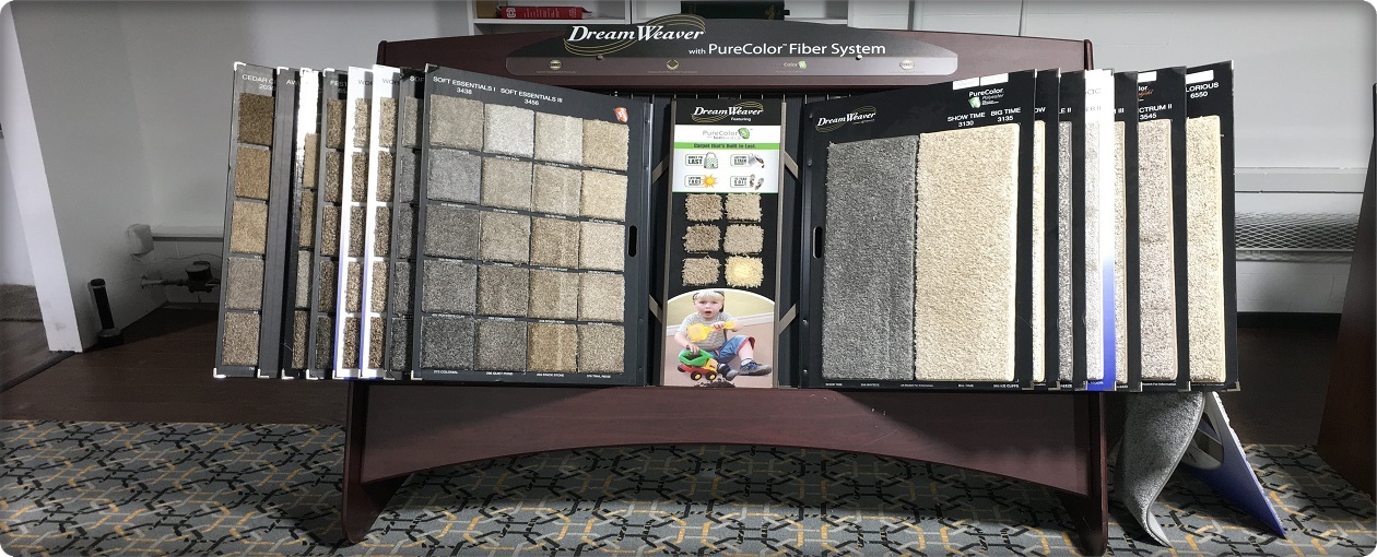 Carpet warehouse sample rack of DreamWeaver carpet